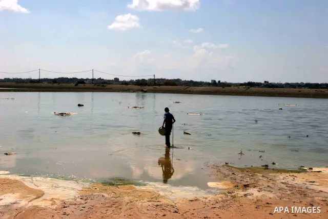 A general view of the flooded Bedouin village of Um Al-Nasr following the collapse of a sewer system in the northern Gaza Strip. At least five Palestinians were killed in flooding caused by the collapse of a sewer system...