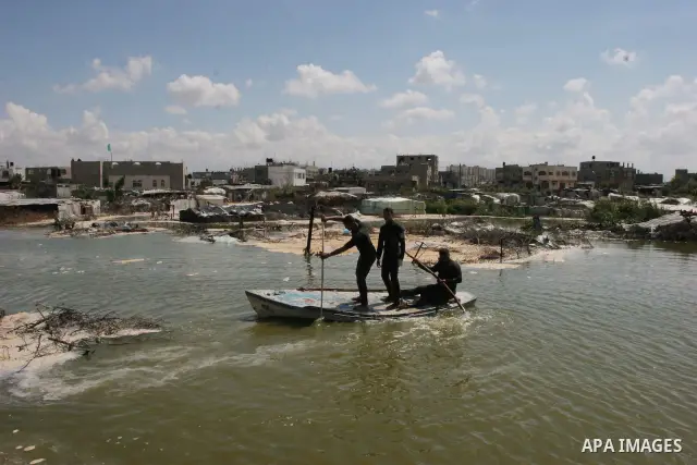 A general view of the flooded Bedouin village of Um Al-Nasr following the collapse of a sewer system in the northern Gaza Strip. At least five Palestinians were killed in flooding caused by the collapse of a sewer system...