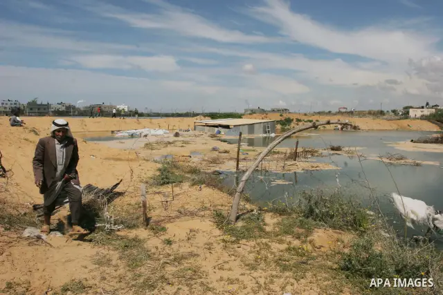 A general view of the flooded Bedouin village of Um Al-Nasr following the collapse of a sewer system in the northern Gaza Strip. At least five Palestinians were killed in flooding caused by the collapse of a sewer system...