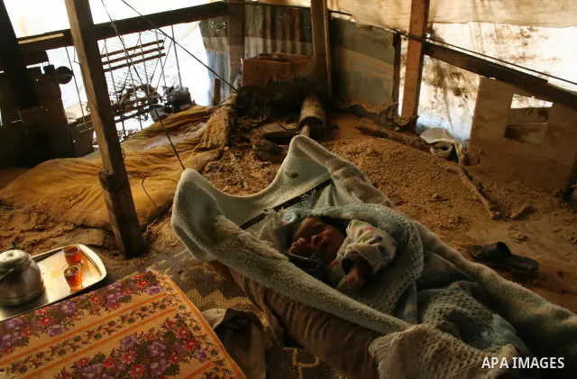 A general view of the flooded Bedouin village of Um Al-Nasr following the collapse of a sewer system in the northern Gaza Strip. At least five Palestinians were killed in flooding caused by the collapse of a sewer system...