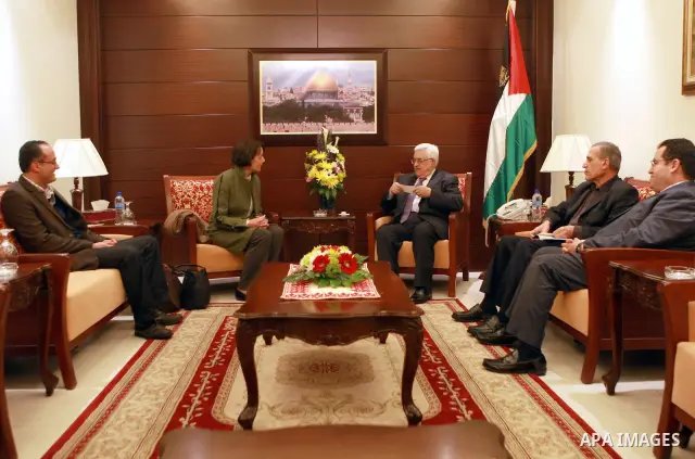 Palestinian President, Mahmoud Abbas (Abu Mazen), meets with secretary general of Kreisky Forum, in the West Bank city of Ramallah on March 16, 2012. Photo by Thaer Ganaim