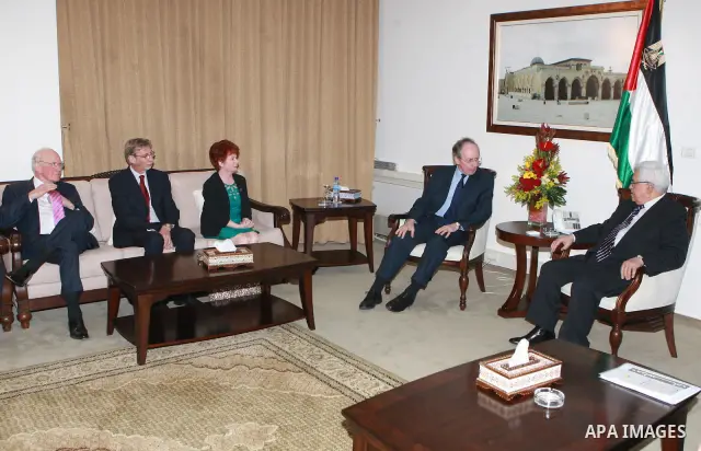 Palestinian President Mahmoud Abbas (Abu Mazen) meets with British parliamentary delegation in the West Bank city of Ramallah, on Mar. 23, 2012. Photo by Thaer Ganaim