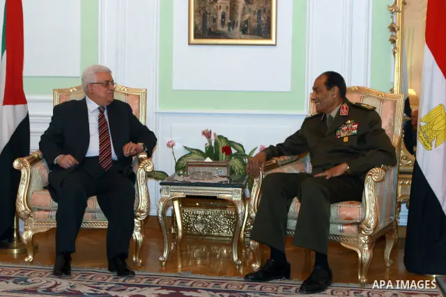 Palestinian President, Mahmoud Abbas (Abu Mazen), meets with, Mosheer Tantawi, in the Egypt capital Cairo, on Apr. 02, 2012. Photo by Thaer Ganaim