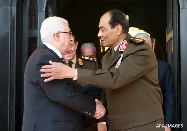 Palestinian President, Mahmoud Abbas (Abu Mazen), meets with, Mosheer Tantawi, in the Egypt capital Cairo, on Apr. 02, 2012. Photo by Thaer Ganaim