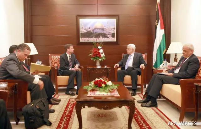 Palestinian President, Mahmoud Abbas (Abu Mazen) meets with U.S. envoy to the peace process in the Middle East, David Hill, in the West Bank city of Ramallah, on Mar. 04, 2012. Photo by Thaer Ganaim
