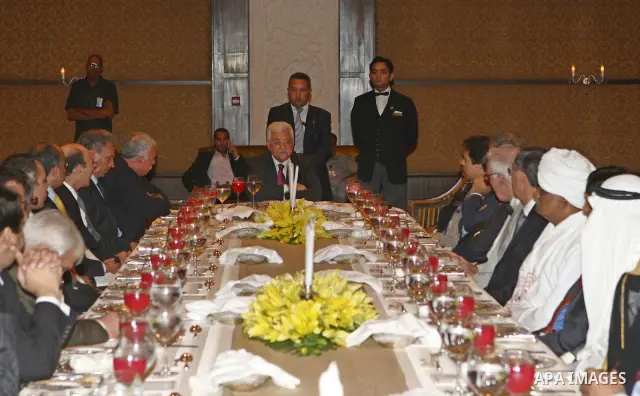 Palestinian President Mahmoud Abbas meets the Arab ambassadors in the India's capital of New Delhi.