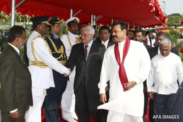 Palestinian President Mahmoud Abbas meets the Sri Lankan President Mhenda Raja Biska in Sri Lanka's capital of Colombo.