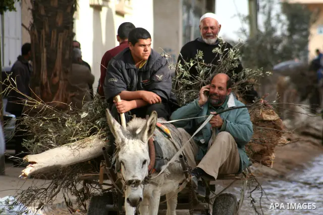 Palestinians leave a devastated area of eastern Jebaliya, northern Gaza strip in horse carts Wednesday, Jan. 29, 2009. President Barack Obama's new Mideast envoy sought Wednesday to boost a 10-day-old Gaza cease-fire tha...