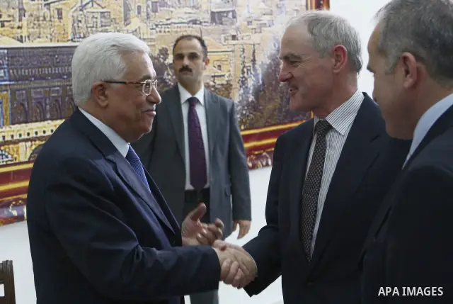 Palestinian President Mahmoud Abbas receives the consuls in the occasion of Eid Al-Fitr in Ramallah.