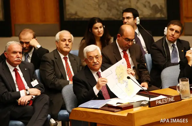 Palestinian President Mahmoud Abbas addresses at the UN Security Council in New York City.