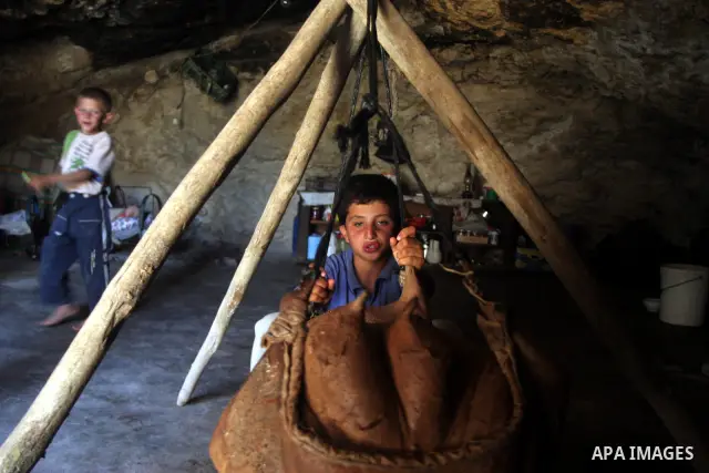 Palestinians live in caves depend on herding the sheep, in the West Bank Village of Ghenba, southern Hebron City.
