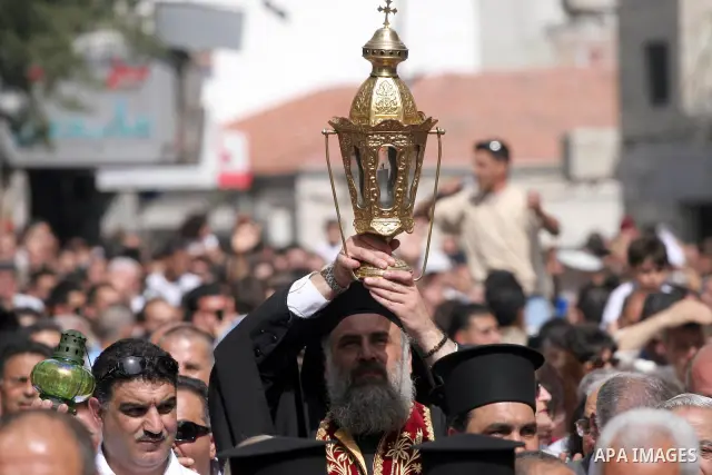 Palestinian Christians attends the ceremony of the Holy Fire in the West Bank city of Ramallah. The Holy Fire ceremony is part of Orthodox Easter rituals and the flame symbolizes the resurrection of Christ. The ceremony...