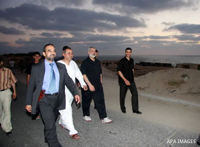 Palestinian Prime Minister of Hamas Ismail Haniyeh is seen on the shore of the Sea of Gaza shortly before the start of the truce with Israel..