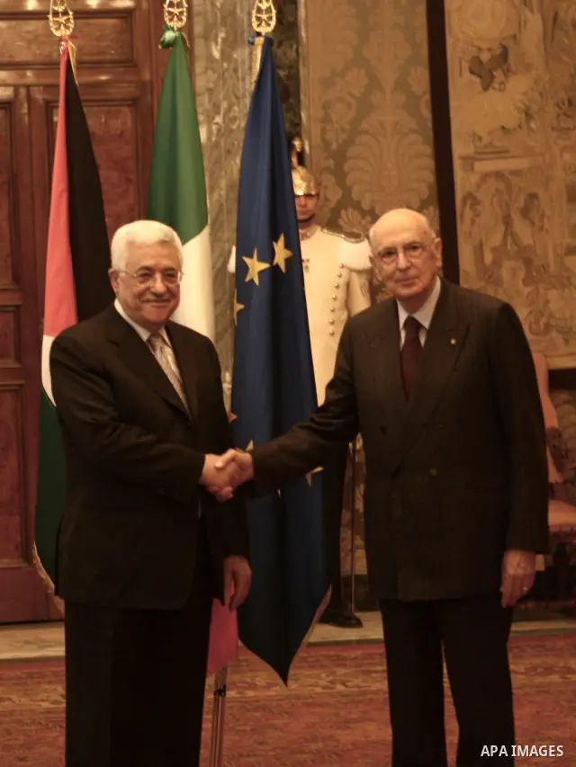 Palestinian President Mahmoud Abbas meets with the Italian President Giorgio Napolitano, in the Italian Capital of Rome.