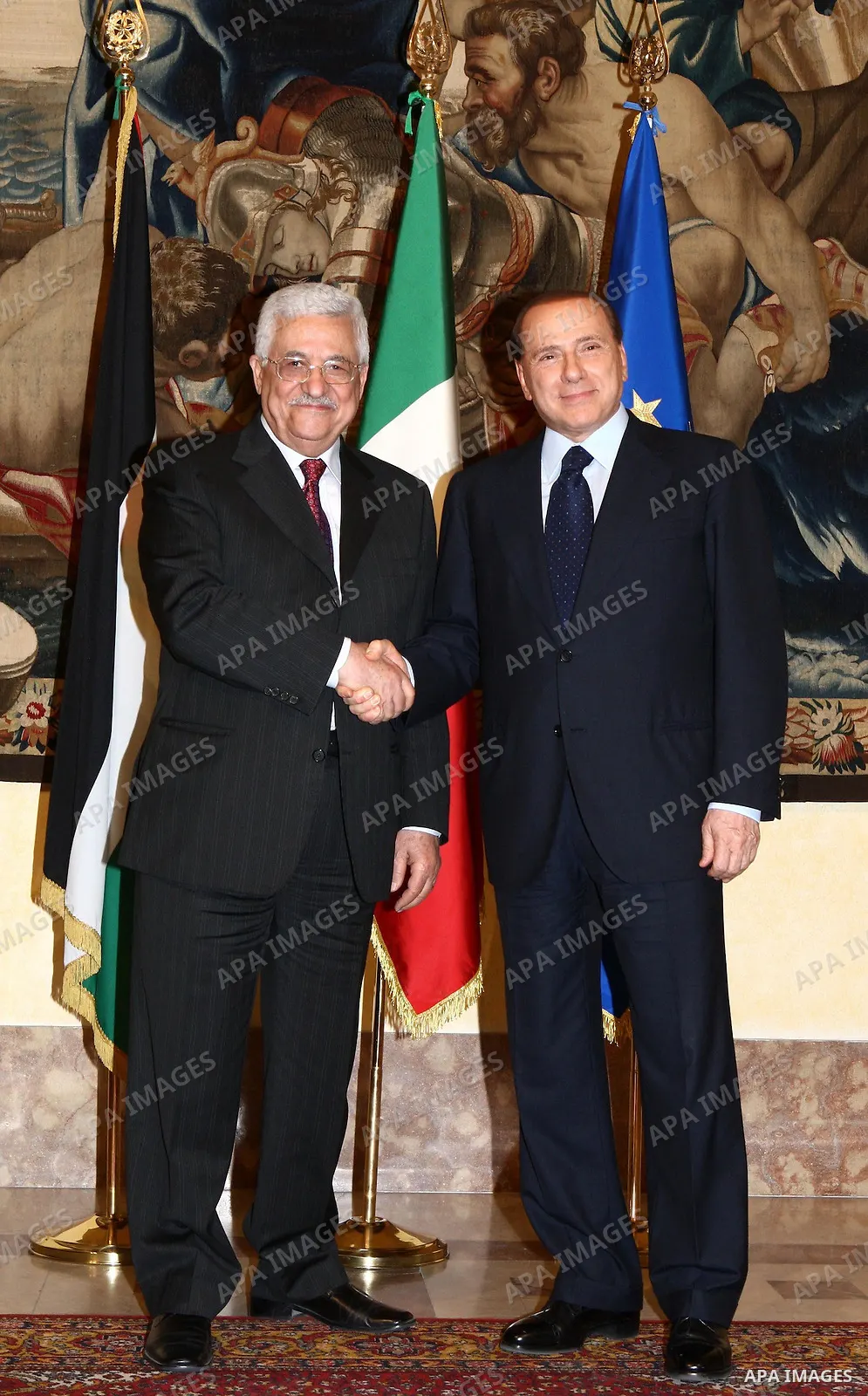 Palestinian President Mahmoud Abbas meets Italy Prime Minister Silvio Berlusconi, in the Italian capital of Rome.