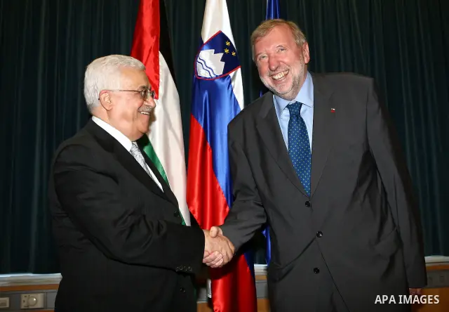 Palestinian President Mahmoud Abbas meets with Slovenian Foreign Minister, in Slovenia.