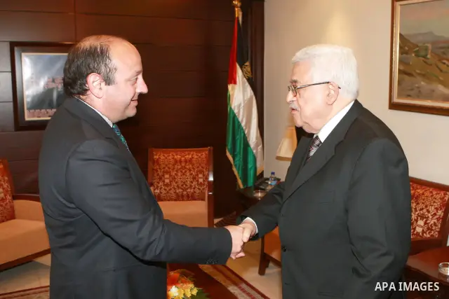 Palestinian President, Mahmoud Abbas (Abu Mazen) meets with the European Envoy to the peace process, in the West Bank City of Ramallah, on May 07, 2012. Photo by Thaer Ganaim