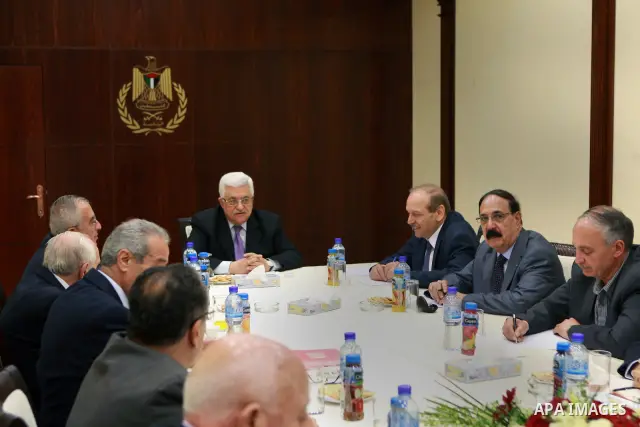 Palestinian President Mahmoud Abbas (Abu Mazen) meets with members of the Executive Committee in the West Bank City of Ramallah on May 13 2012. Photo by Thaer Ganaim