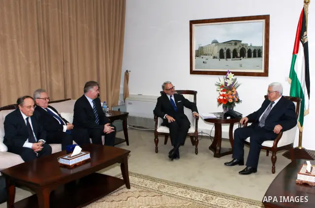 Palestinian President, Mahmoud Abbas (Abu Mazen) meets with a delegation from the Italian Supreme Judicial Council, in the West Bank city of Ramallah, on May 22 2012. Photo by Thaer Ganaim