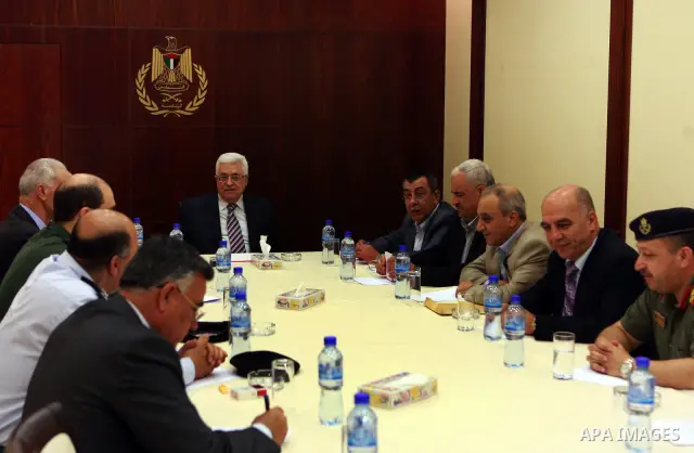 Palestinian President Mahmoud Abbas (Abu Mazen) meets with security chiefs at the presidential headquarters in the West Bank city of Ramallah on May 24, 2012. Photo by Thaer Ganaim