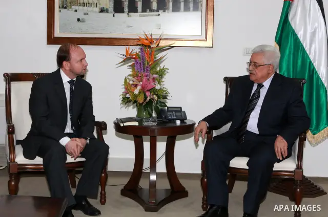 Palestinian President, Mahmoud Abbas (Abu Mazen) meets with Prince Firas bin Raad, in the West Bank city of Ramallah, on May, 26, 2012. Photo by Thaer Ganaim