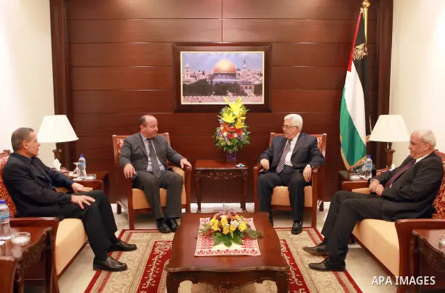 Palestinian President Mahmoud Abbas (Abu mazen) meets with Representative of the European Union to the Palestinian National Authority, John Rutter, in the West Bank city of Ramallah, on June 11, 2012. Photo by Thaer Gana...
