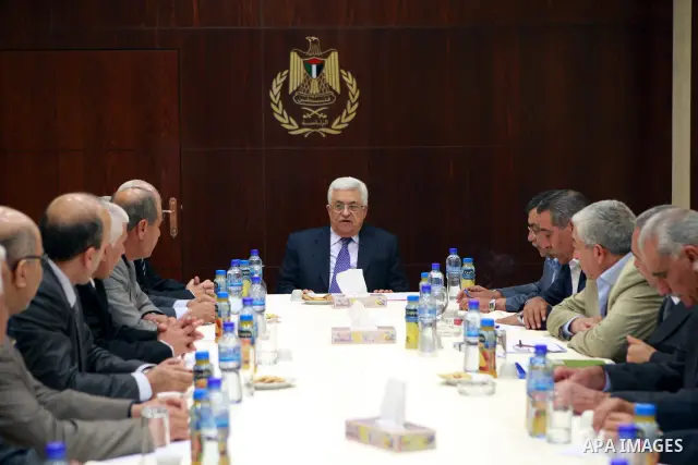 Palestinian President, Mahmoud Abbas (Abu Mazen), meets with Palestinian Governors, in the West Bank city of Ramallah on June 12, 2012. Photo by Thaer Ganaim