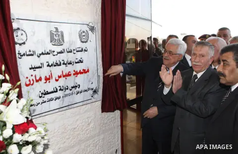 Palestinian President, Mahmoud Abbas (Abu Mazen), attends in the opening of the Faculty of Engineering at the Politktnk University in the West Bank city of Hebron on, Aug. 01, 2012. Photo by Thaer Ganaim