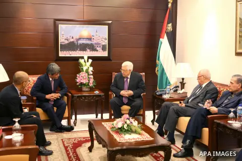 Palestinian President Mahmoud Abbas (Abu Mazen) meets with the representative of Japan in the West Bank city of Ramallah, on Sep. 02, 2012. Photo by Thaer Ganaim
