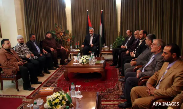 Deposed Palestinian Prime Minister Ismail Haniyeh received a delegation from the opposition factions in his office in Gaza City.