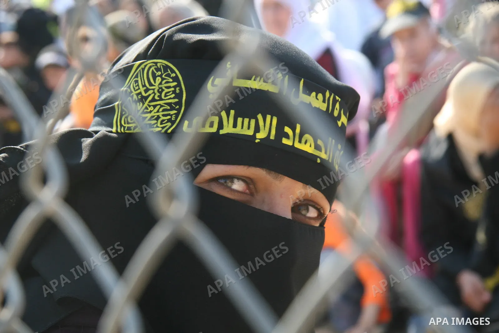 Palestinian supporters of the Islamic Jihad military wing Saraya Al-Quds or 'Jerusalem Brigades' rally during a gathering to mark the anniversary of the assassination of the founder of their movement Fathi Shiqaqi in Kha...