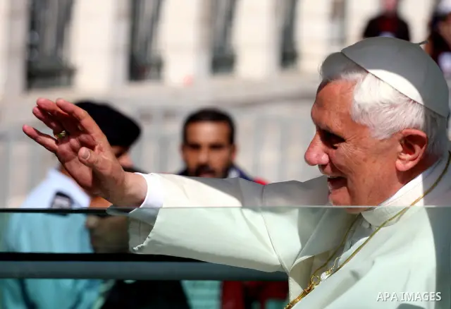 Pope Benedict XVI celebrates a Holy Mass in Manger Square May 13, 2009 in Bethlehem, West Bank. During his visit marred by controversy over his wartime past as a member of the Nazi's Hitler Youth, the Pontiff called for...