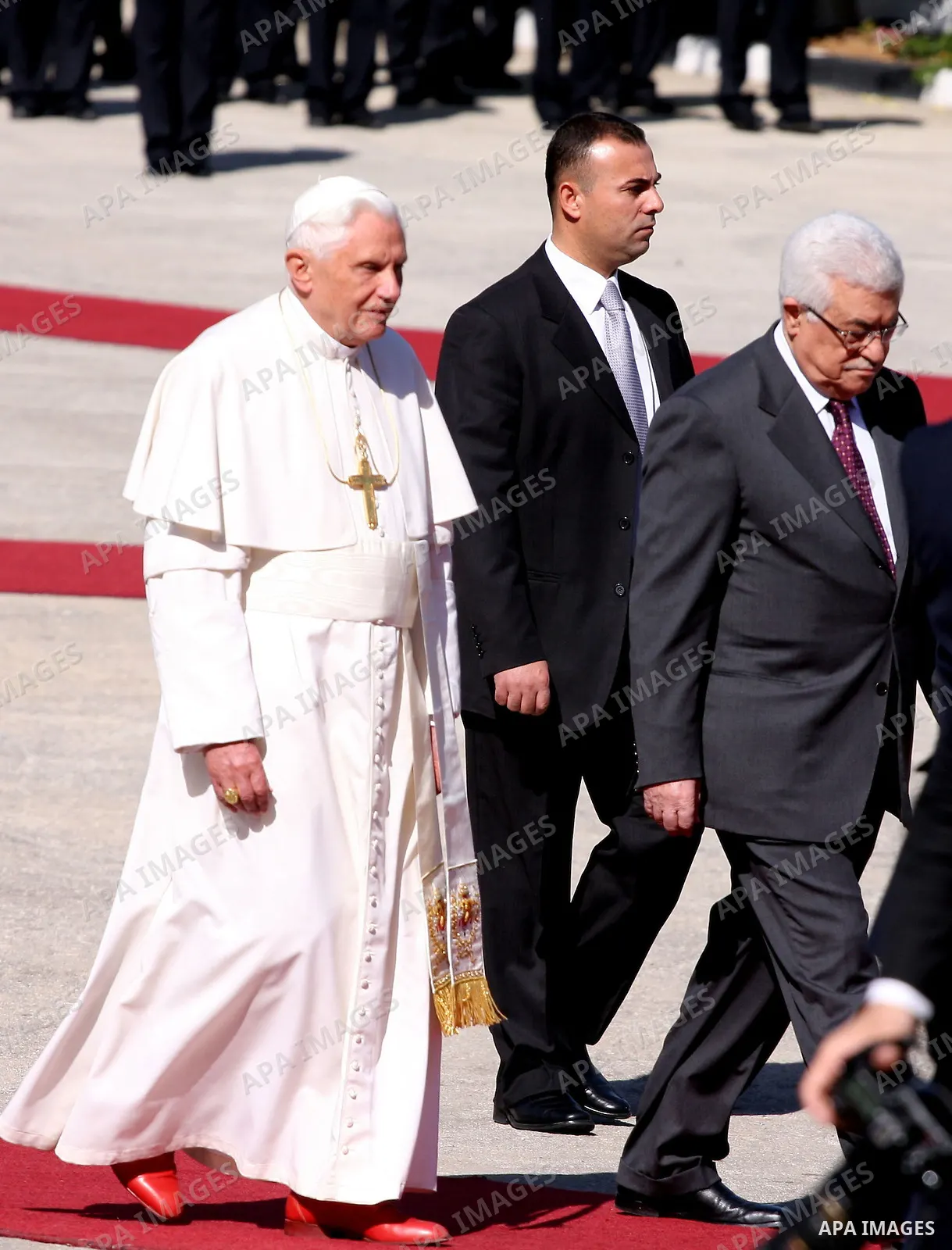 Pope Benedict XVI celebrates a Holy Mass in Manger Square May 13, 2009 in Bethlehem, West Bank. During his visit marred by controversy over his wartime past as a member of the Nazi's Hitler Youth, the Pontiff called for...