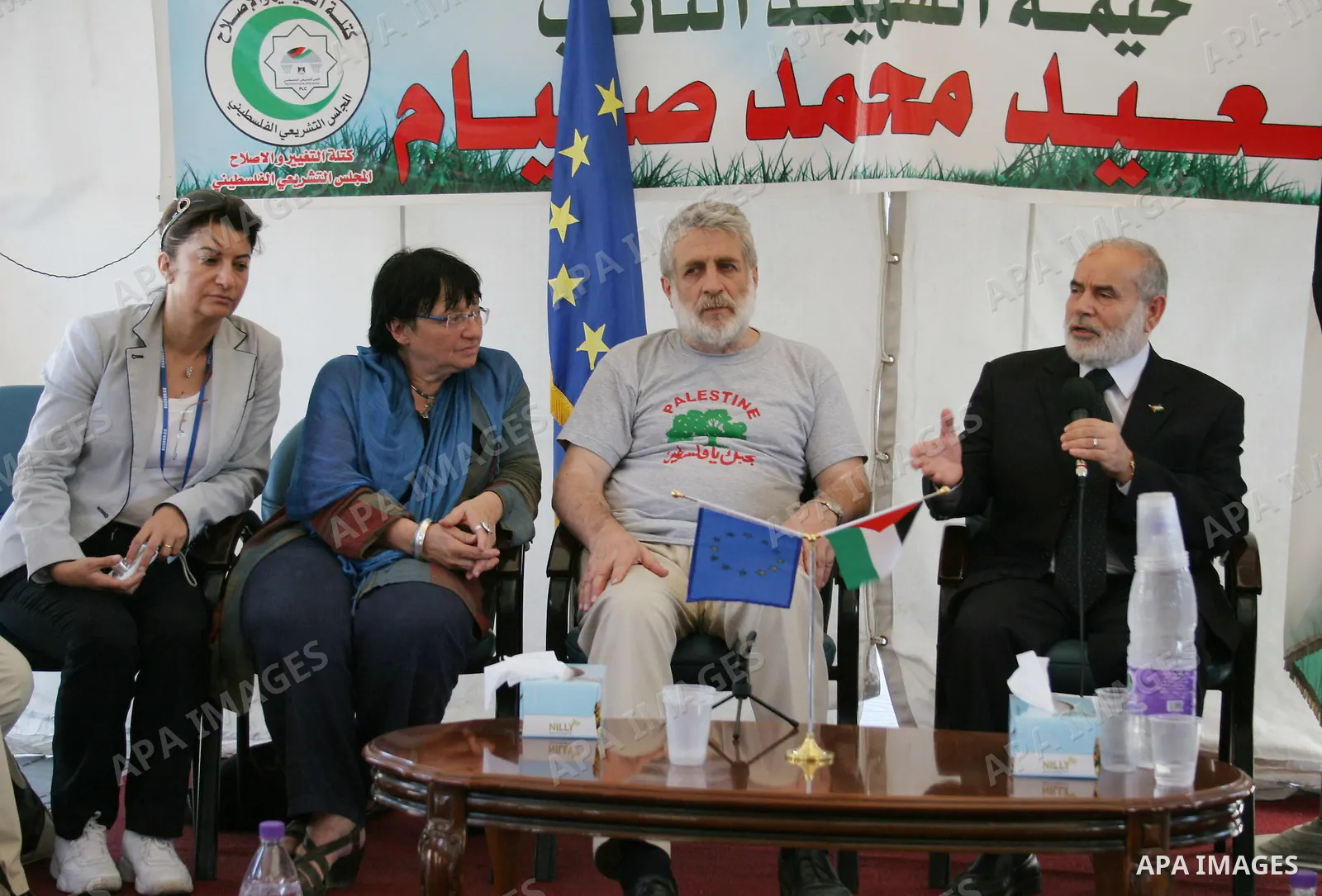 Members of the European Parliament meet with Hamas parliament member Ahmed Bahr in Gaza City. December, June 9, 2009. Some 40 members of the European parliament arrived in Gaza on Tuesday after passing though the Rafah b...