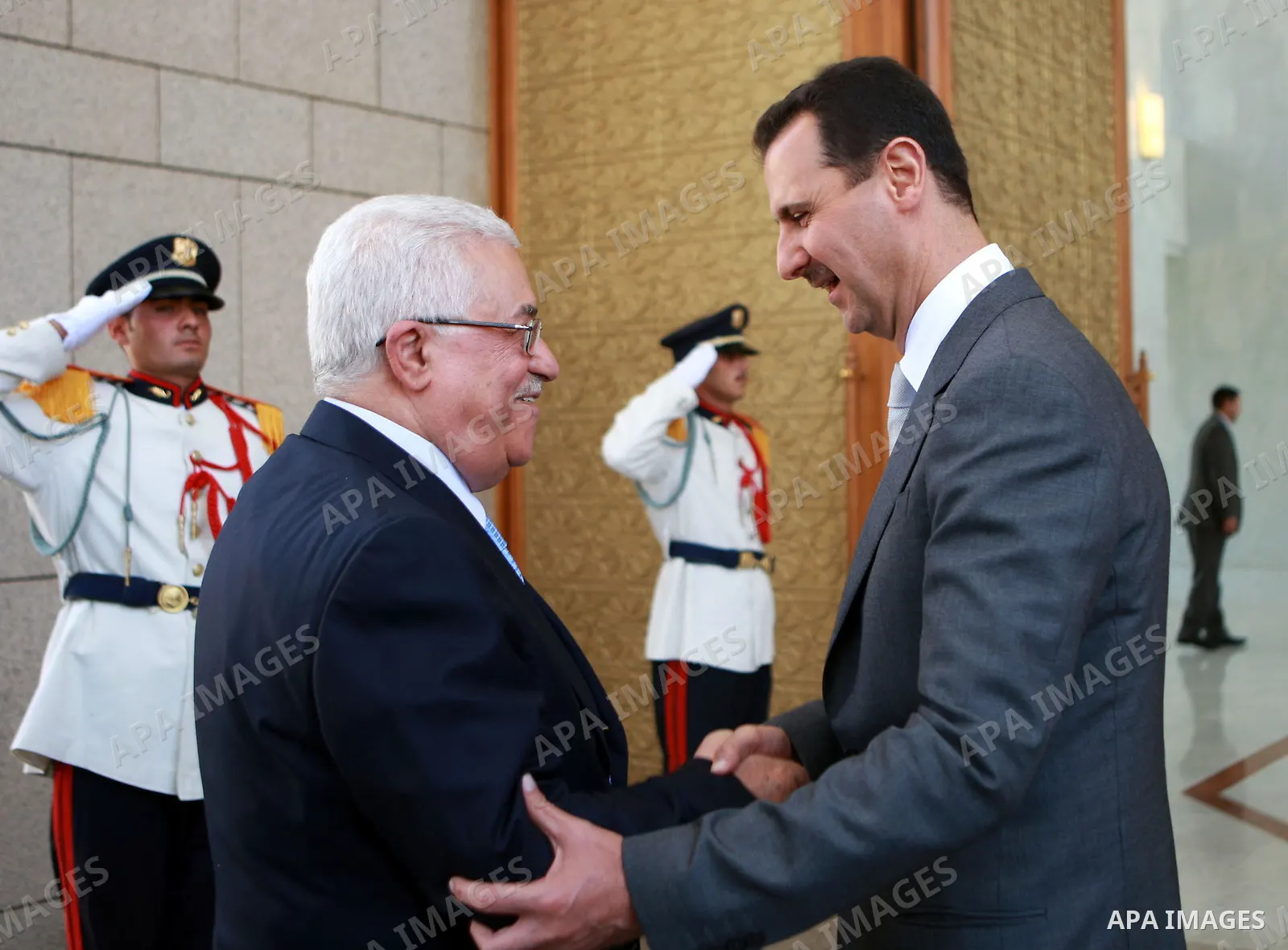 Palestinian President Mahmoud Abbas meets with Syrian President Bashar El-Asad in the Syrian Capital of Damascus on June 20,2009. Photo by Omar Rashidi