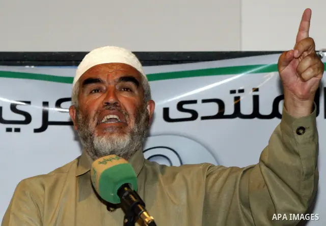 The Head of the Islamic Movement in Jerusalem, Sheikh Raed Salah deliver speech during a protest calling for release of the jailed Palestinians in Israeli jails, in Jerusalem city on june 25, 2009. Photo by Mahfouz Abu T...