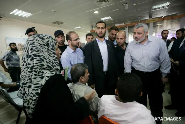 Senior Hamas leader Ismail Haniyeh during his visit to the Rafah border crossing in the southern Gaza Strip on June 27, 2009. The Rafah crossing opened on Saturday for three days for Palestinians with humanitarian cases,...