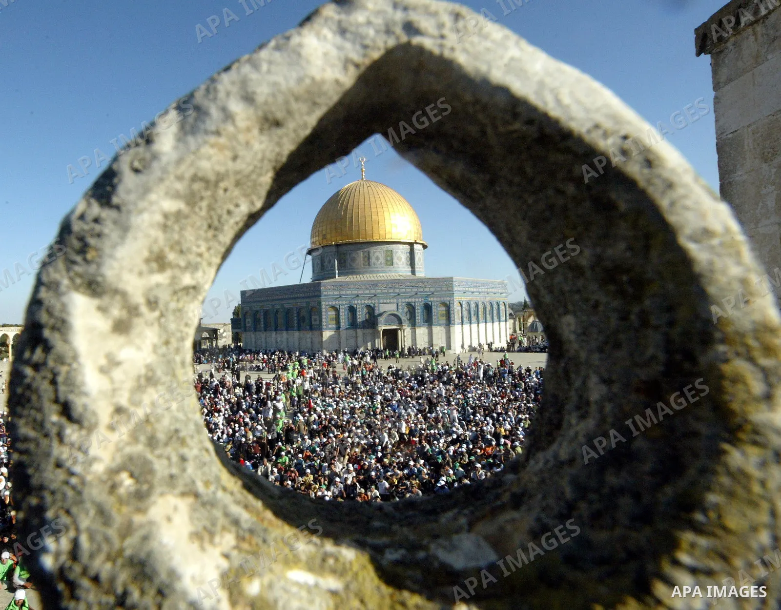 A Palestinian supporters of hamas attend a protest against the demolishing of Palestinian houses by Israeli municipality in front of the dome of the rocke at Al-Aqsa mosque in the old city of Jerusalem on July 18, 2009....