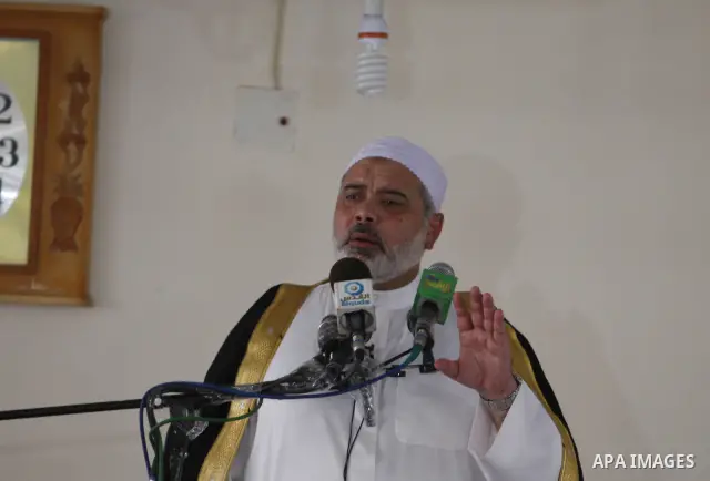 Palestinian Prime minister of Hamas Ismail haniya delivers a speech during the friday prayers at a mosque in Rafah southern Gaza Strip on July 31, 2009. Photo By Khaled Khaled