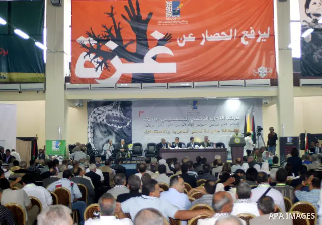 Members of Fatah attend the sixth Fatah conference in the West Bank town of Bethlehem on Aug 6, 2009. The Palestinians' Fatah movement came together Tuesday for its first convention in 20 years, trying to rise from divis...