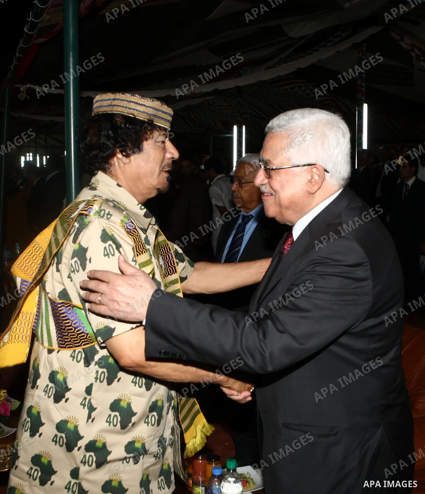 Palestinian President Mahmoud Abbas (Abu Mazen) during a meeting with Libyan leader Muammar Gaddafi in Tripoli on Aug 31,2009 photo by - Thaer Ganaim