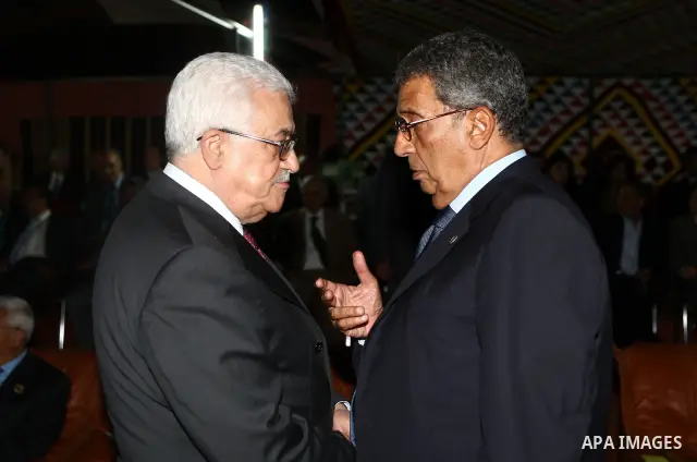 Palestinian. President Mahmoud Abbas (Abu Mazen) during a meeting with Secretary General of the League of Arab States, Amr Moussa, in Tripoli on Aug 31,2009 photo by - Thaer Ganaim
