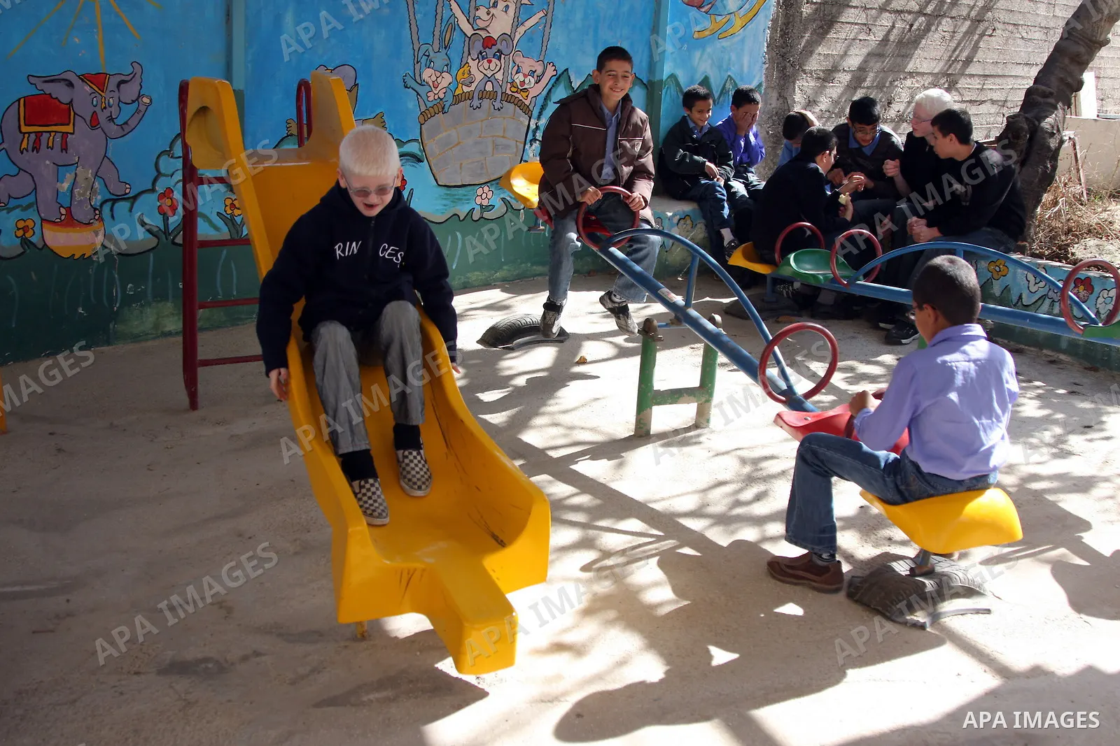 Palestinian children from the Al-Qabs school for blind and visually impaired children in the West Bank city of Ramallah November 8, 2009. Al-Qabs School was established in 1978 by the Friends of the Blind Association. It...