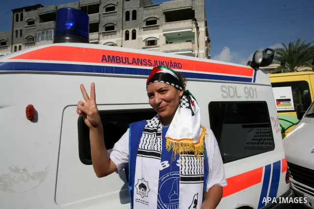 The European convoy carrying European medical aid arrive to Gaza city on Nov12, 2009. convoy arrived late in the night, a Hamas security official said. Mohammed Othman