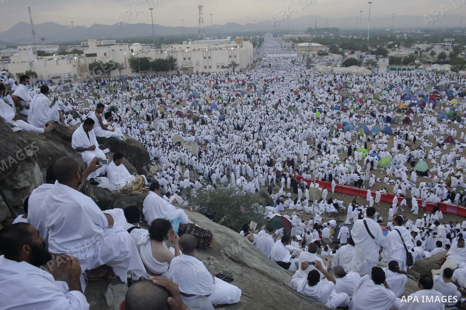 Muslim pilgrims gather at Mount Arafat, southeast of the Saudi city of Mecca on November 26, 2009. Some 2.5 million Muslims from more than 160 countries converge annually on the Islamic cities of Mecca and Medina in west...