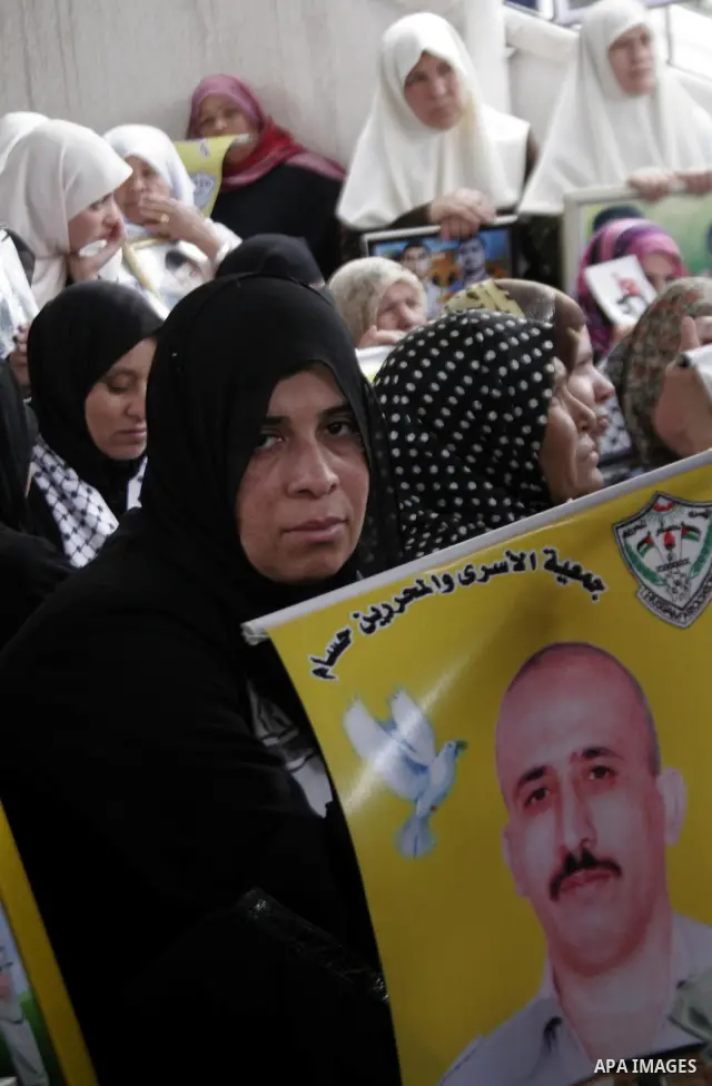 Palestinian women hold pictures of jailed relatives during a protest calling for the release of Palestinian prisoners from Israeli jails at the Red Cross office in Gaza City on March 15,2010. Photo by Yousef Deeb