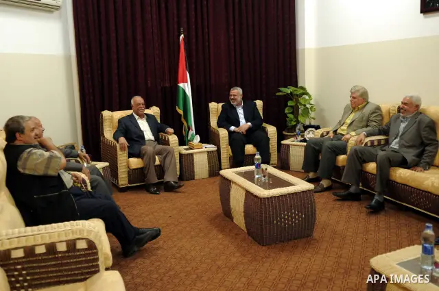 Palestinian prime minister in Gaza, Ismail haniya during his meeting with veterans in Gaza city on April 21, 2010. Photo by Mohammed Ostaz