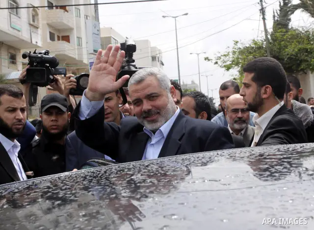 Palestinian Prime Minister in the Gaza Strip, Ismail Haniya attends the opening of Al-Nasser (the victory) street in Gaza City on April 22,2010. Photo by Mohammed Asad