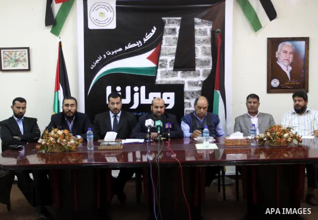 Members of the Palestinian Interior Ministry in Gaza participate in a press conference to mark the 4th anniversary of establishing Hamas security forces in Gaza City on April 22, 2010. Photo by Mohammed Asad