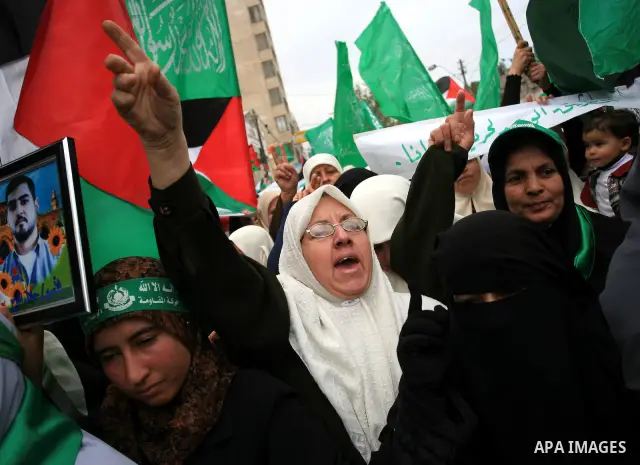 Palestinian Hamas supporters take part in a protest in Gaza City April 22, 2010, calling for the release of Palestinian prisoners from Israeli jails. According to Waed, the Palestinian Prisoners Association, about 7,500...